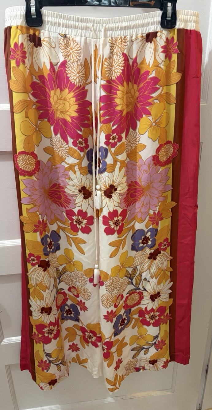 Johnny Was Silk Floral Pants Flower Power L Perfect Condition